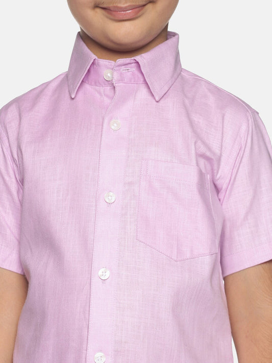 Sethukrishna Boys Pink & White Pure Cotton Shirt with Dhotis