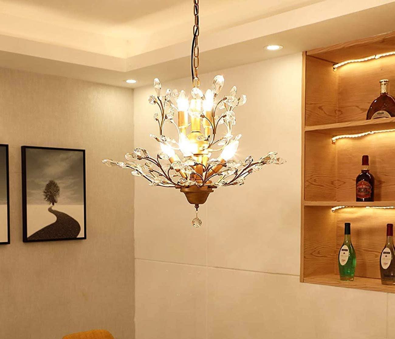 Gold Three Light Crystal Chandelier Ceiling Fixture With Adjustable Chain