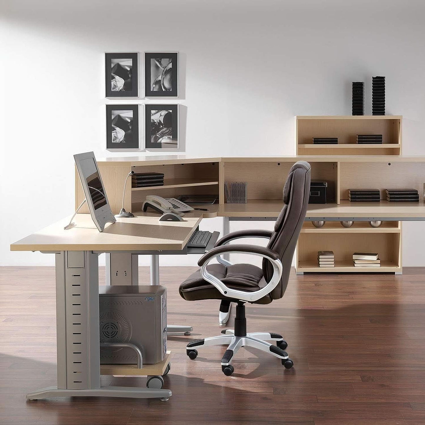 Ergonomic High Back Office Chair Lumbar Brown PU Leather