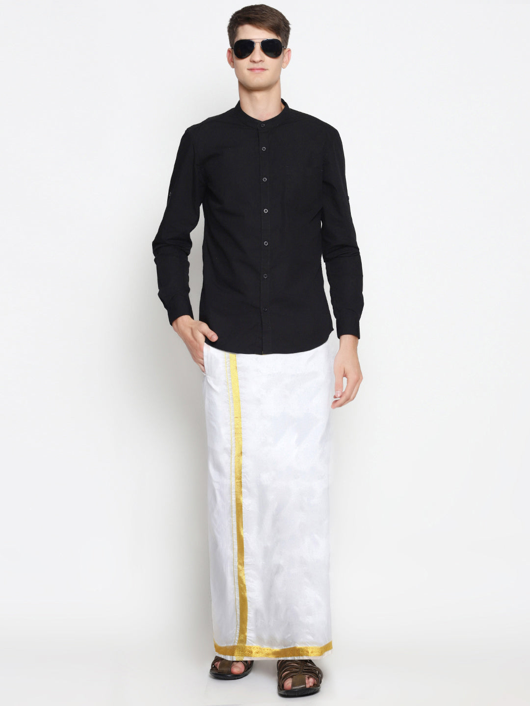 Sethukrishna Men White Double Layer Readymade Dhoti With Pocket