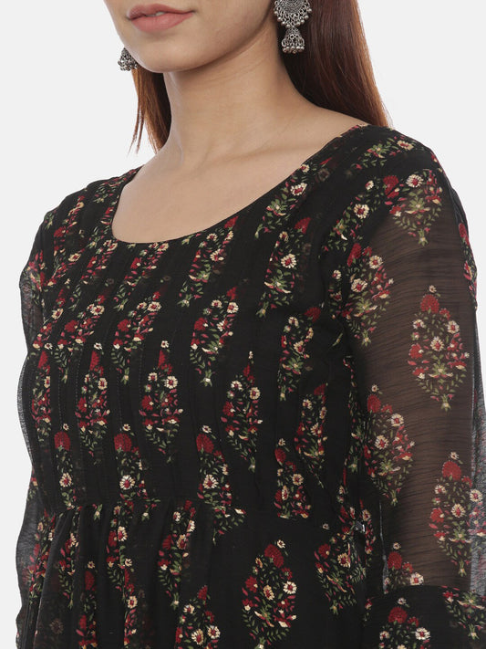 Souchii Women Black Printed Fit And Flare Beautiful Dress