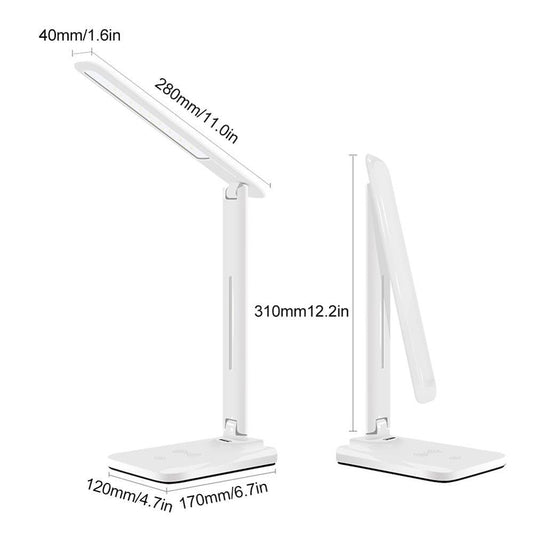 10W LED Desk Lamp with phone Wireless Charger, USB Charging Port, Dimmable Eye-Caring Office Lamp for Work, Folding Design Decorative Table Lamp Cute Study Lamps for Bedroom Décor