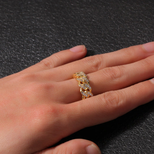 8mm Hip-hop Cubic Zirconia Cuban Link Ring