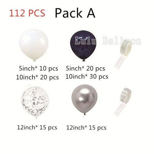 112/152 PCS White Silver Nave Blue Party Balloons Garland Kit Wedding Birthday Decoration Bridal Balloons For Weddings Aniversaly Parties and Boy Birthday In Modern Luxury Elegant Design
