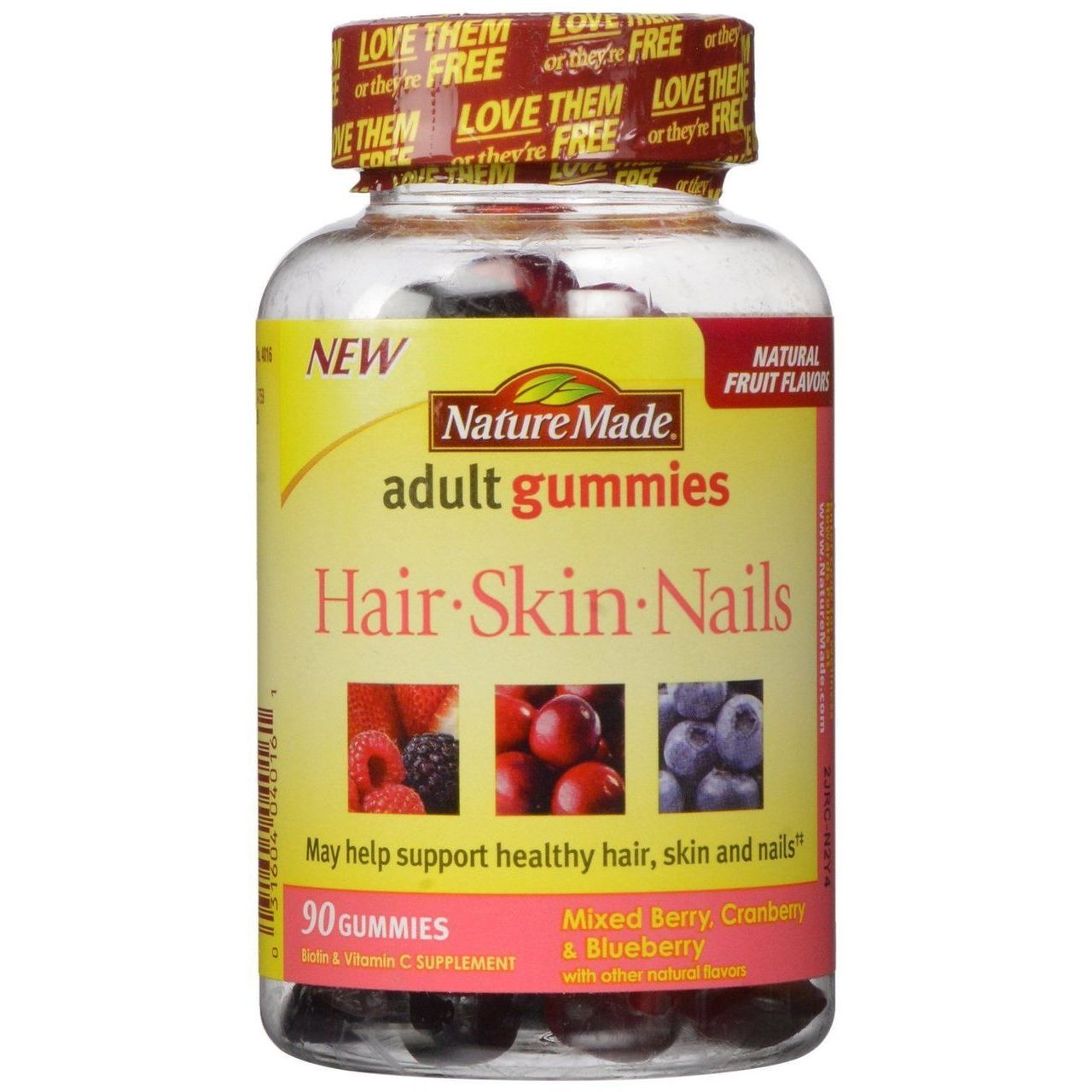 Nature Made® Hair, Skin & Nails Adult Gummies – Mixed Berry, Cranberry & Blueberry (90 Count)