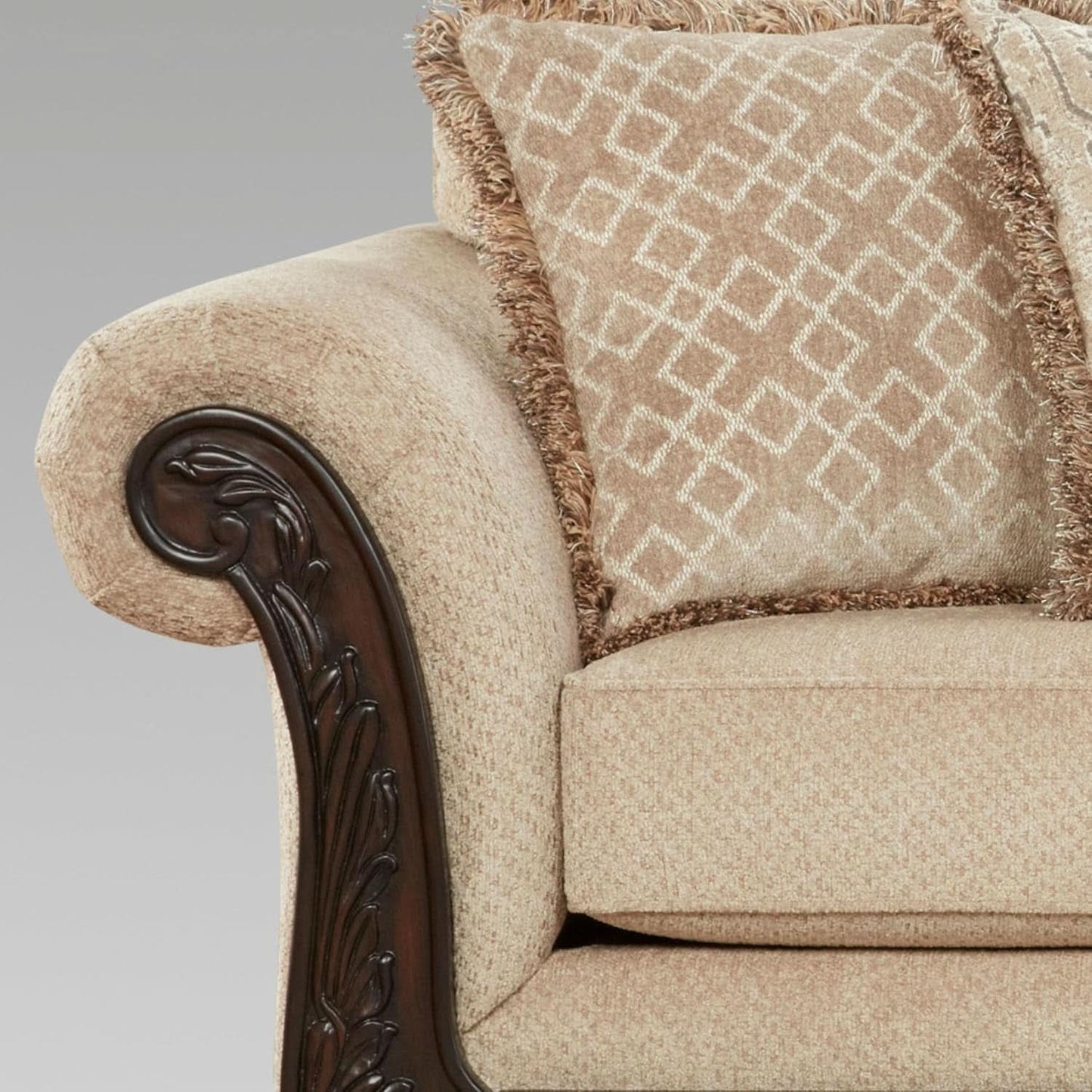 Hernen Carved Wood Frame 5Piece Living Room Set Beige Wheat