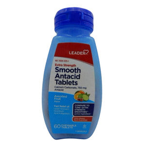 Leader Smooth Antacid Calcium Carbonate 750mg, Fruit 60 Chewables
