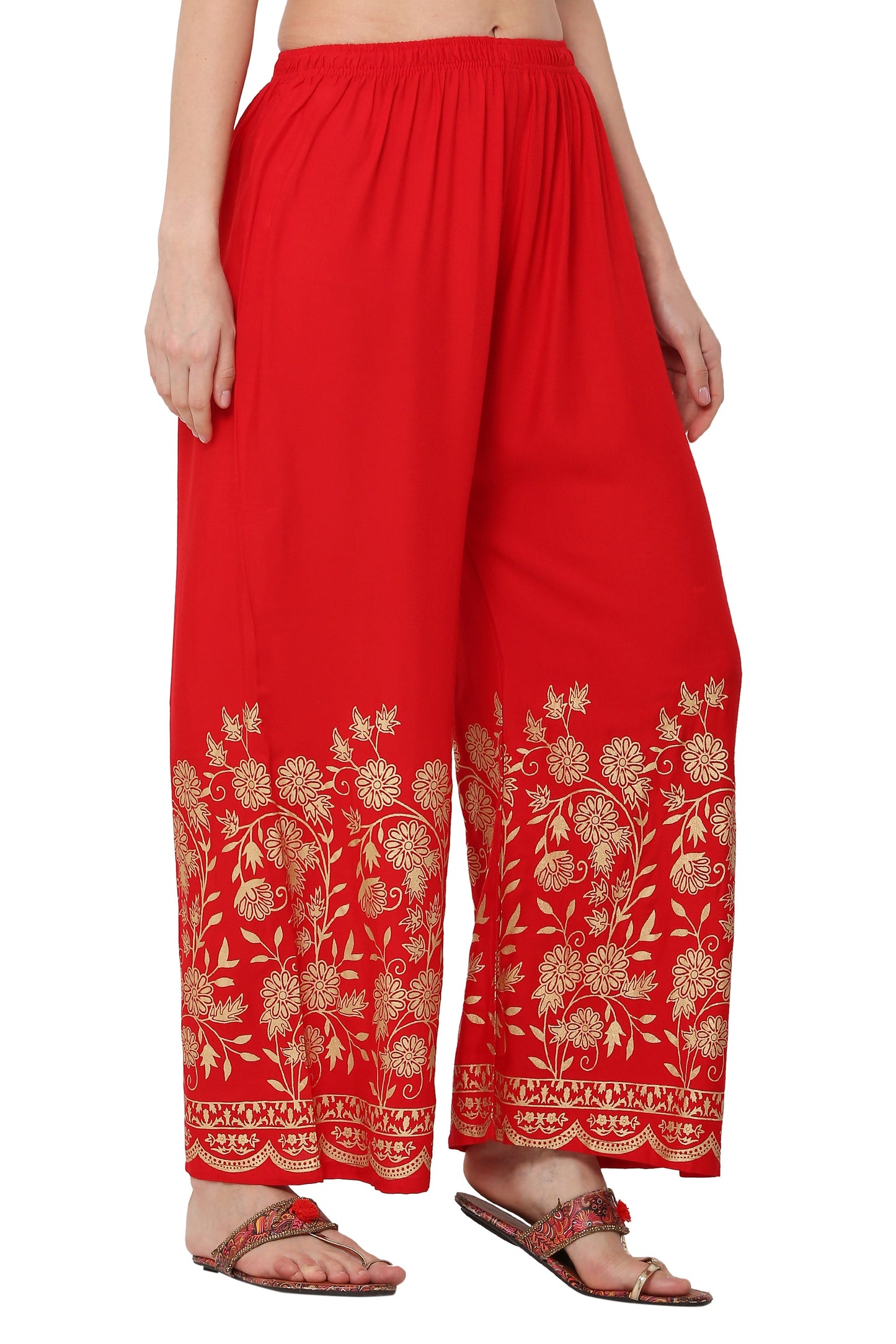 PAVONINE Red Color Floral Half Golden Print Sharara For Women