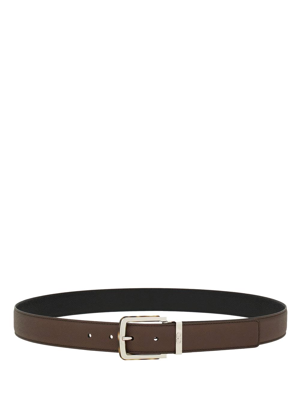 Ferragamo Men Two-Tone Reversible Belt With Tortoiseshell Resin Edge Buckle