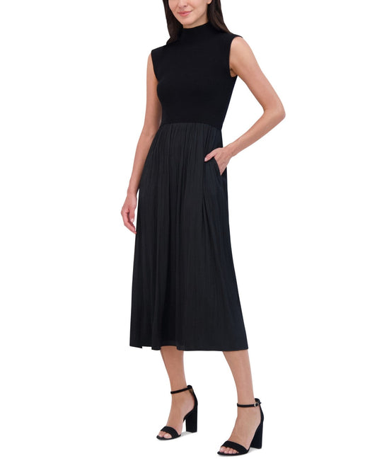Vince Camuto Womens Mixed-Media Turtleneck Dress - Black, XL