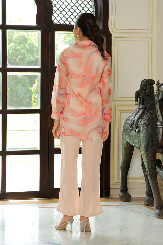 Vaasva Women Marble Print Embroidered Shirt With Solid Pants.