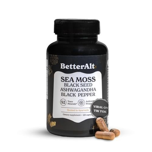 BetterAlt Sea Moss 6-in-1 Vitality Formula with Ashwagandha & Black Seed Oil, 120 Capsules