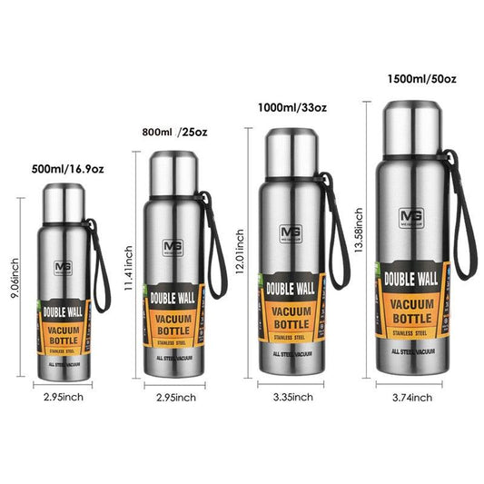 1500ml Water Bottle Stainless Steel Cold Hydroflask Thermos Large Capacity Thermal Mug Cup Sport Cycling Vacuum Flask Insulated Vacuum Insulated Thermos Water Bottle with Wide Mouth Cup BPA-Free Stainless Steel Water Bottles