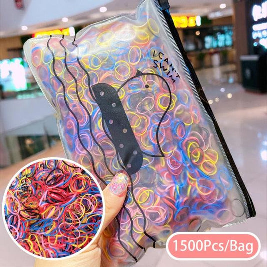 1500Pcs/Bag Girls Colorful Small Disposable Rubber Bands Children Elastic Hair Bands Ponytail Holder Scrunchie Ponytail Holder Accessories for Women Girls