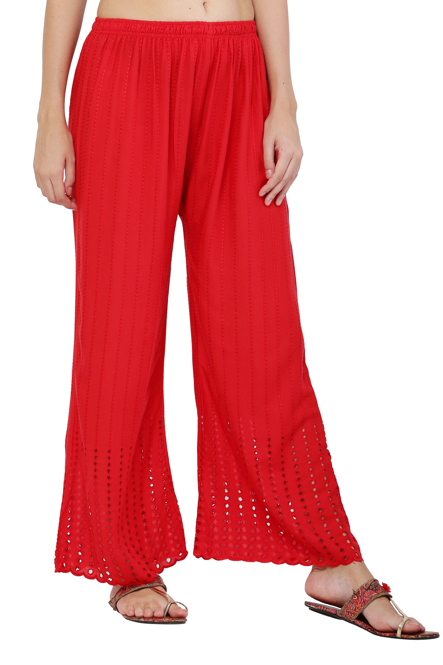 PAVONINE Red Color Goti Aari Work Rayon Fabric Sharara For Women