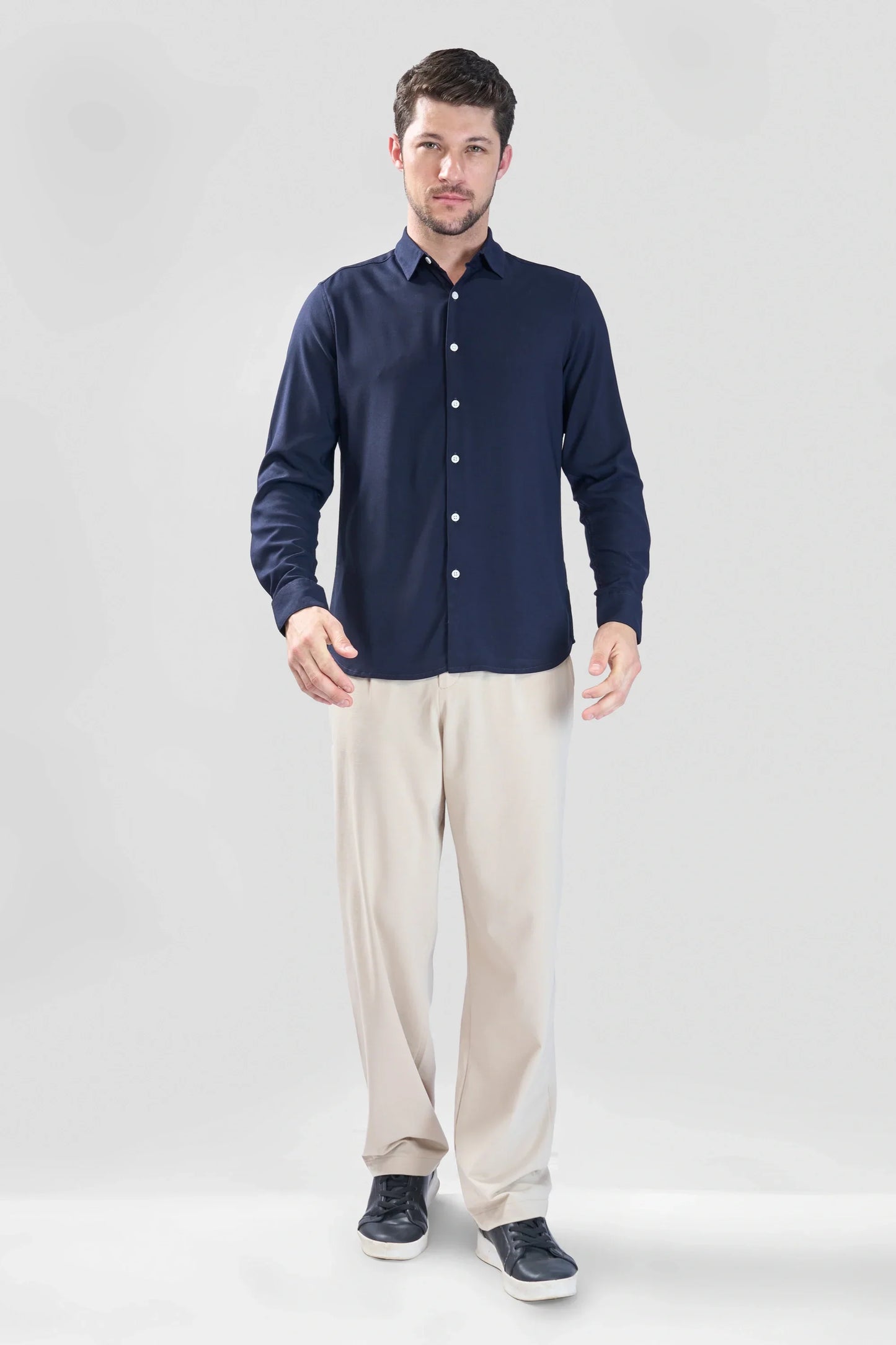 Xkind Navy Blue Plain Slim Fit Shirt