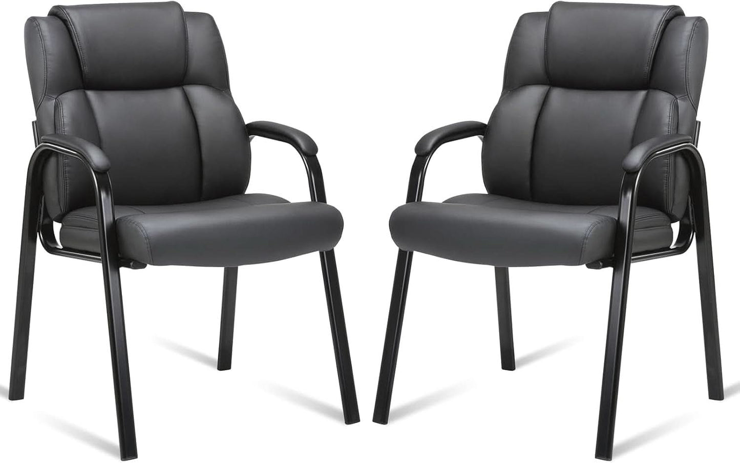 Black Leather Guest Chair 2 Pack With Padded Armrests