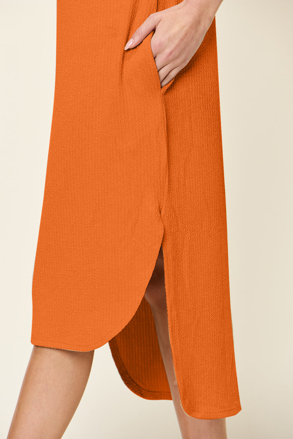 Double Take Full Size Round Neck Short Sleeve Slit Dress Stylish & Comfortable Casual Dress