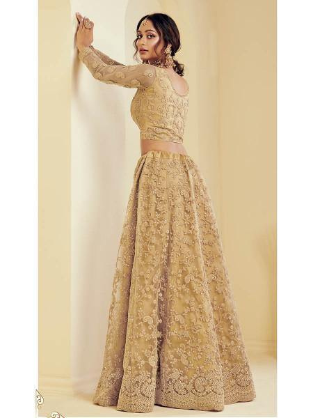 Myra Beautiful Fashion Golden Heavy Embroidered Net Bridal Lehenga