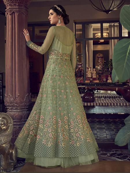 Myra Fashion Pista Embroidered Butterfly Net Anarkali Suit