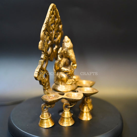 Brass Ganesha Wall Diya: Five Oil Wick