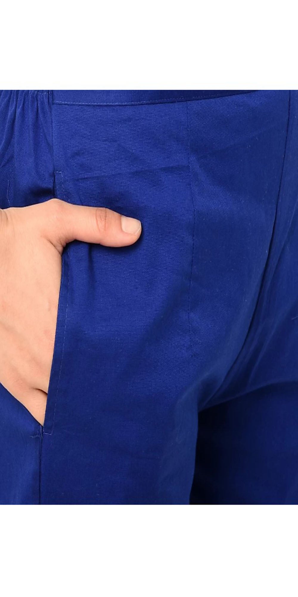 PAVONINE Royal Blue Color Stretchable Cotton Lycra Fabric Pencil Pant For Women