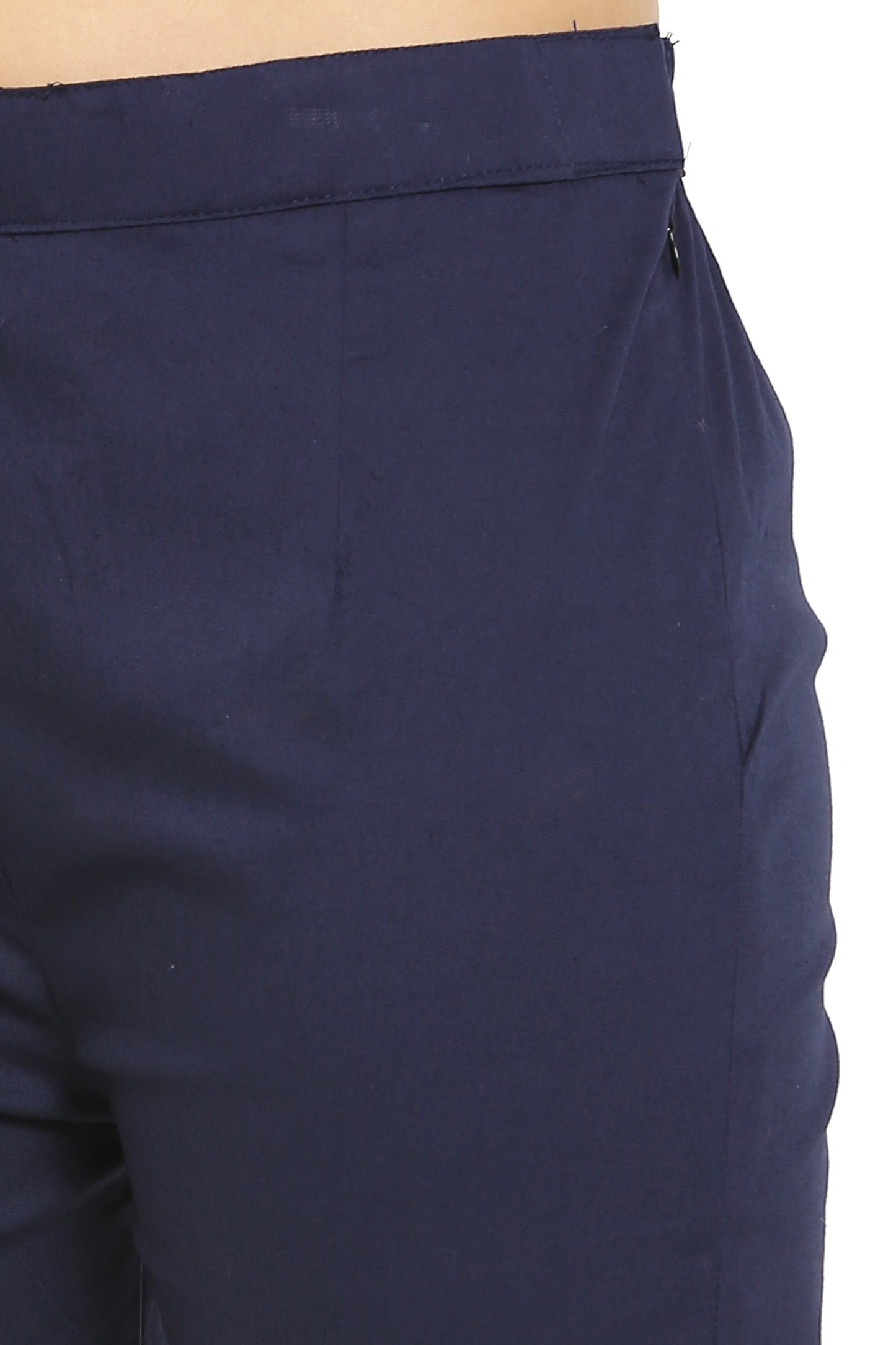 PAVONINE Navy Blue Color Stretchable Cotton Lycra Fabric Pencil Pant For Women