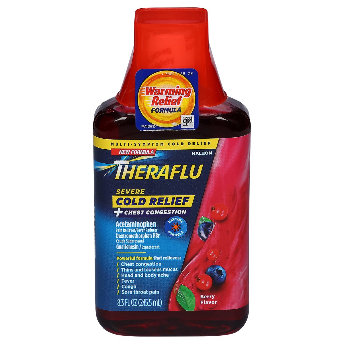 Theraflu Severe Cold Relief+ Chest Congestion Liquid Berry 8.3 Oz