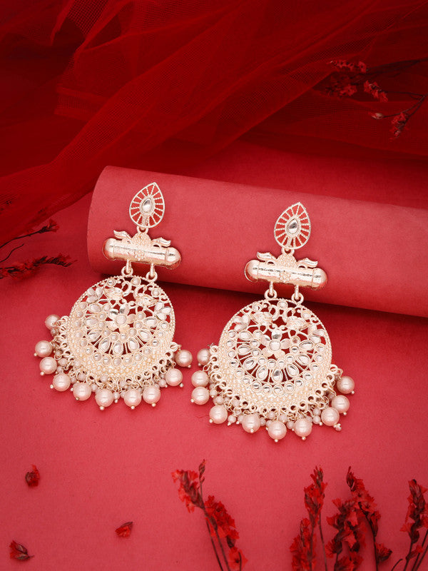Tehzeeb Creations Fashionable Gold Necklace Earrings With Tikka Studded With Kundan And Pearl