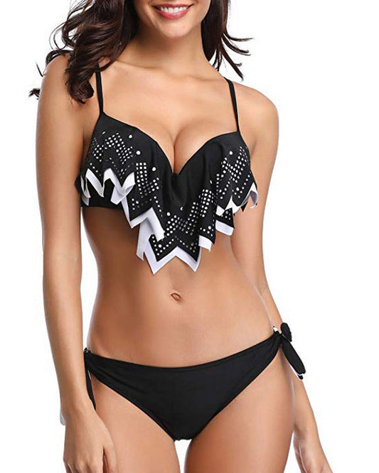 Tropical Bikini Bottom Padded Ruffled Top Push Up Bikini Swimsuit For Women Underwire Bikini Top Ruffle Padded Two Piece Bathing Suits Teen Girls Two Piece Swimsuit Women Cross Back Bathing Suit Swimwear