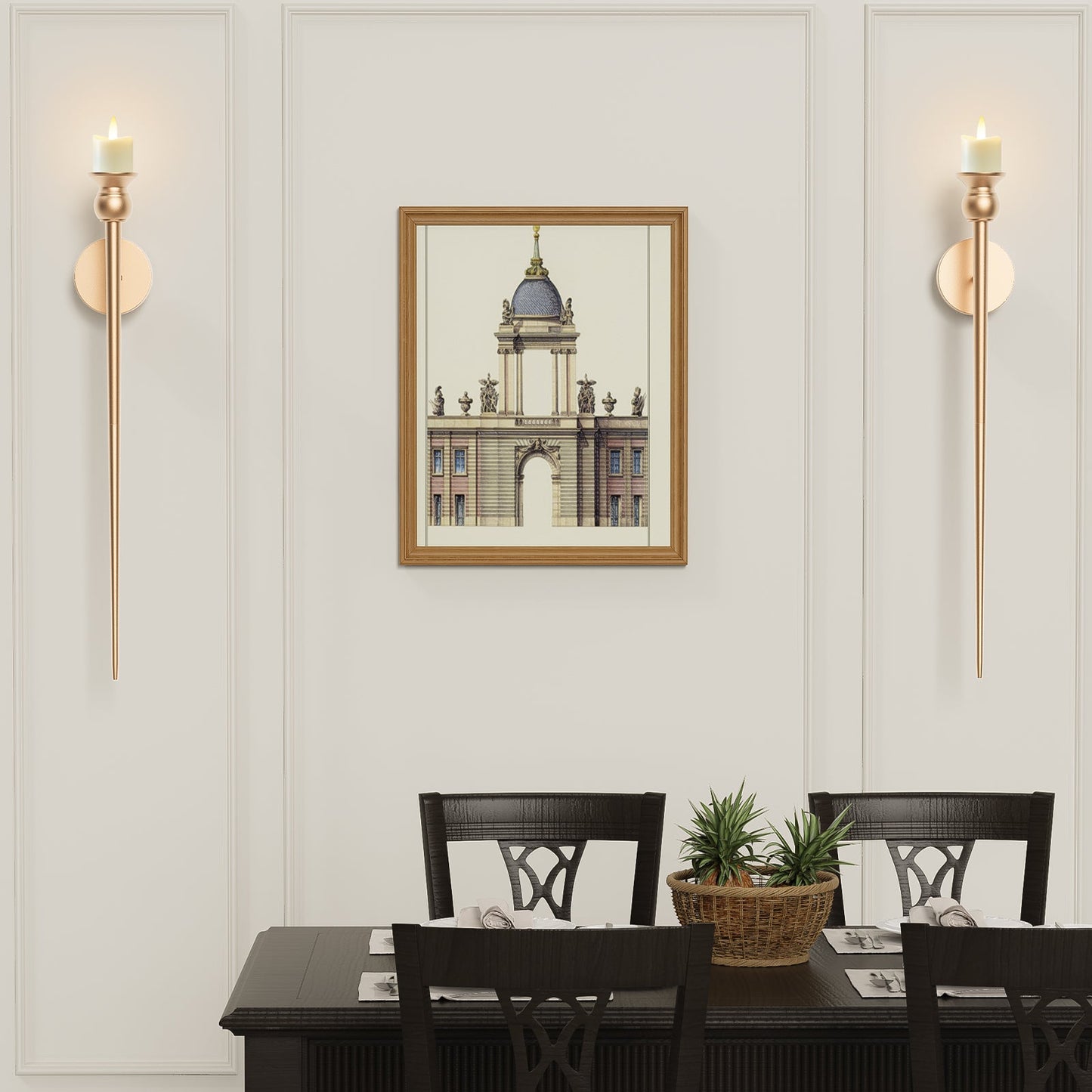 2-Pack Golden Candle Holder Torch Wall Light, Electronic Candle Wall Scone