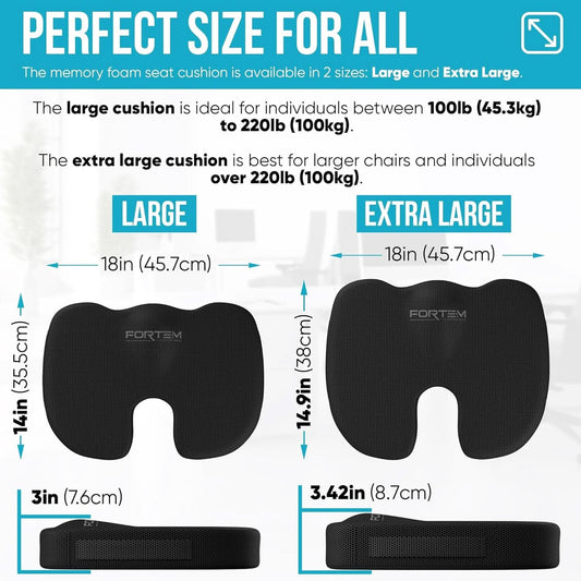 XL Memory Foam Office Chair Cushion With Lumbar Support
