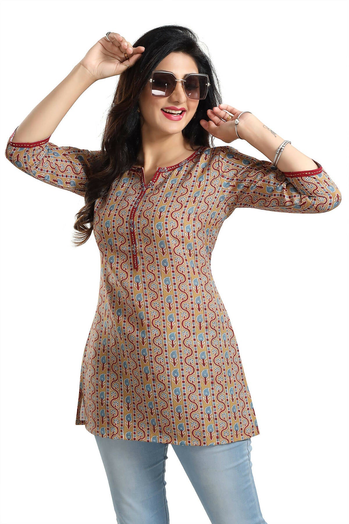 Snehal Creations Magical Mustard Rayon Short Kurti Tunic Top