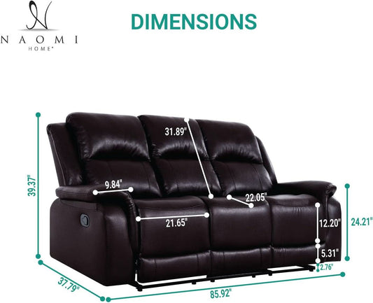 Espresso Leather Sofa Set With Manual Recliner For Living Room