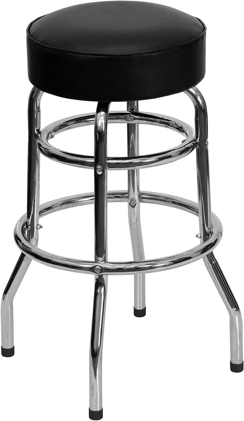 Bruno 2 Pack Bar Stool Chrome Double Ring Black Seat