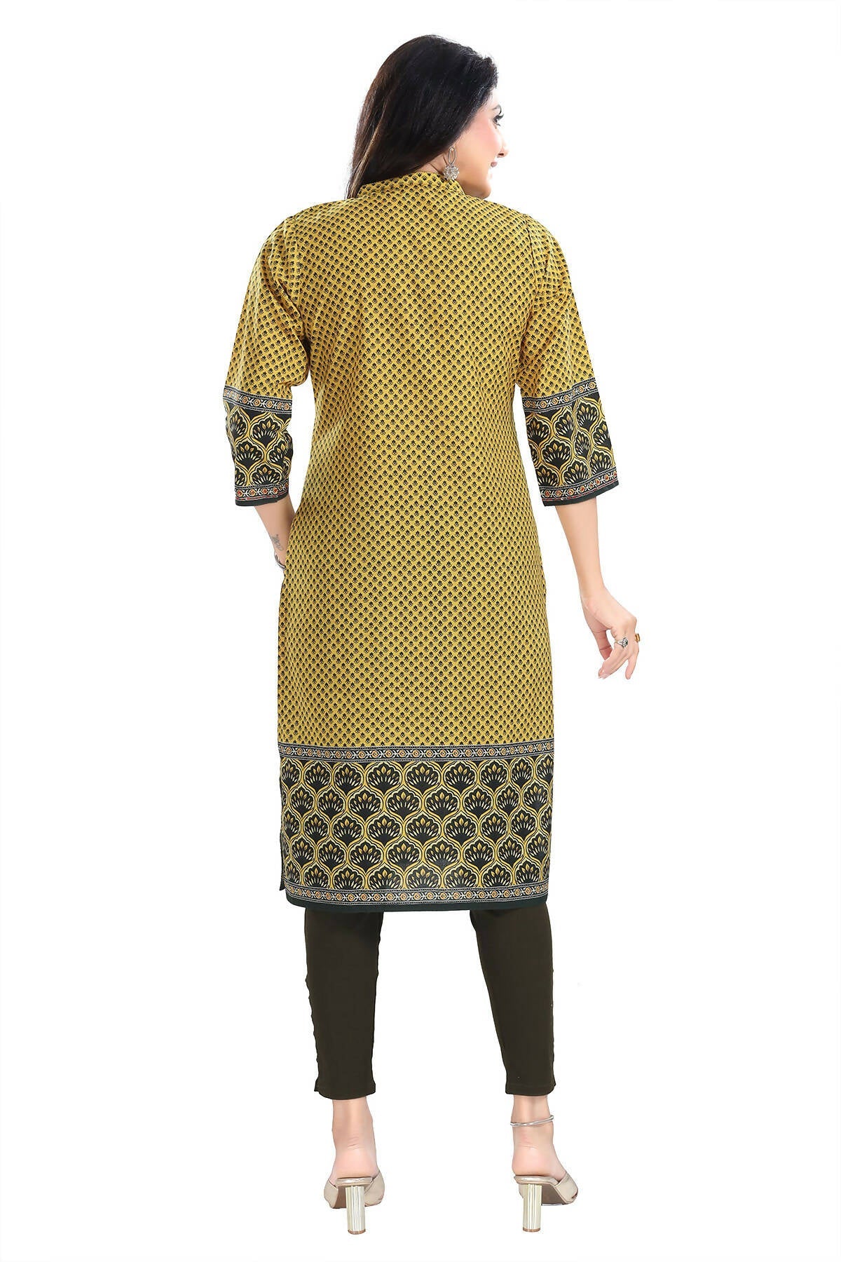 Snehal Creations Yellow Designer Digital Print Cotton Slub Fabric Long Kurti Tunic