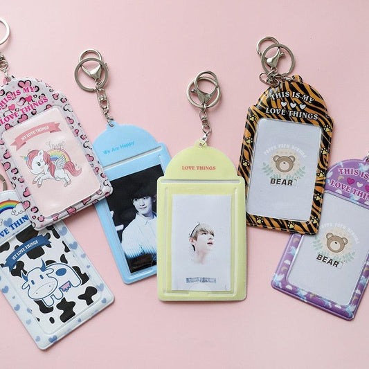 2 Pockets Colorful Photo Card Holder Pockets for Mini Photo Sticker & Name Card 3 Inch 6.35 x 9cm Photos with Key Chain Album Gifts For Valentines Day