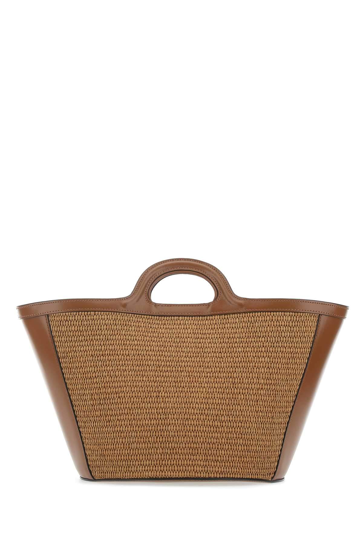 Marni Women Two-Tone Leather And Raffia Small Tropicalia Summer Handbag