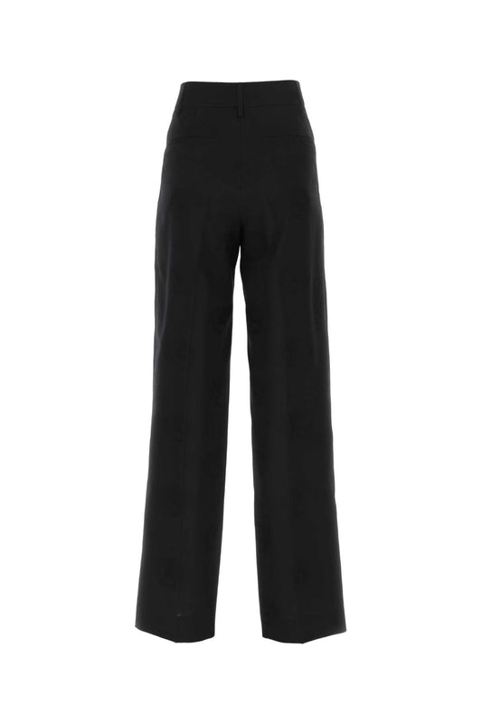 Burberry Women Black Wool Blend Wide-Leg Pant