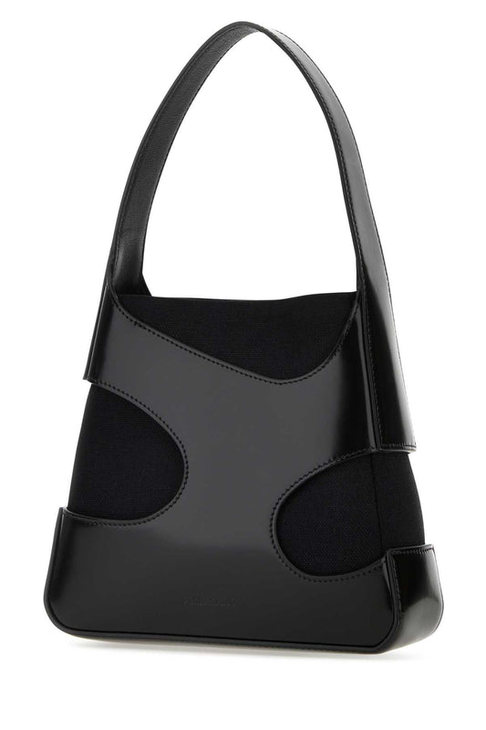 Salvatore Ferragamo Women Black Leather And Canvas Cut Out S Handbag