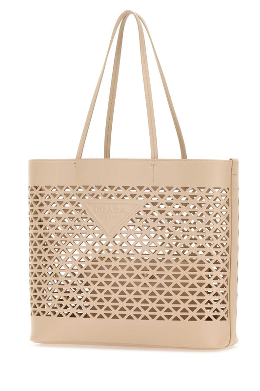 Prada Women Sand Leather Shopping Bag