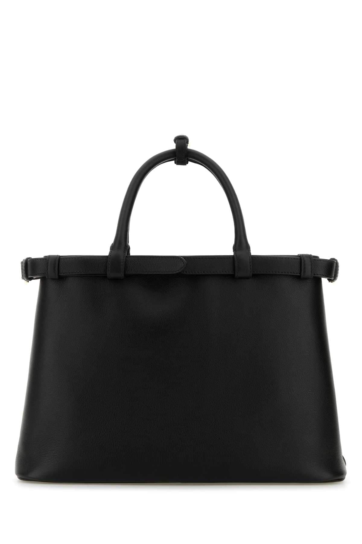 Prada Women Black Leather Medium Prada Buckle Handbag