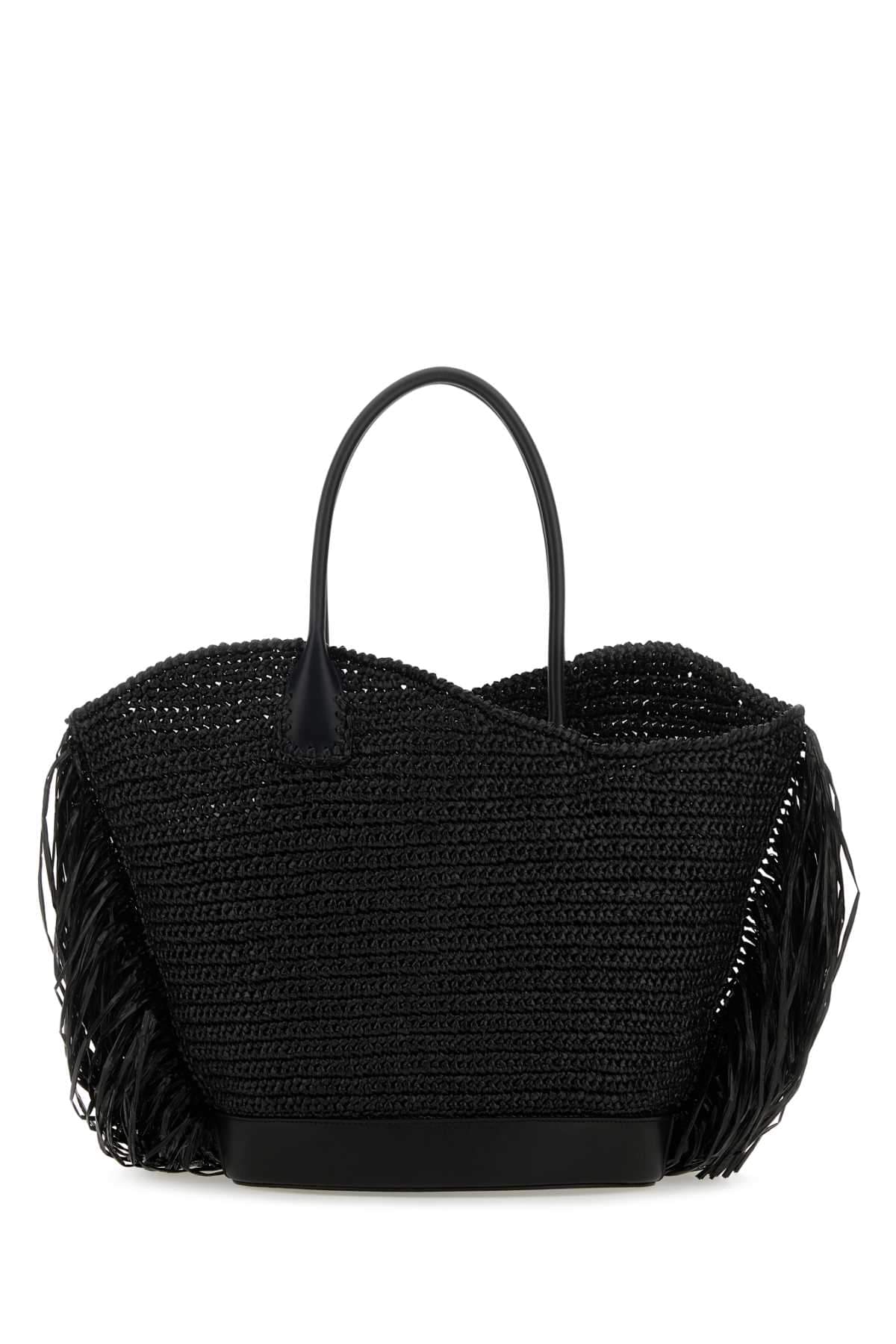 Salvatore Ferragamo Women Black Raffia And Leather Big Shopping Bag