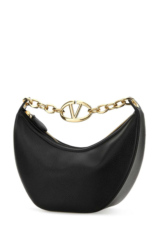 Valentino Garavani Women Black Leather Small Hobo Vlogo Moon Handbag