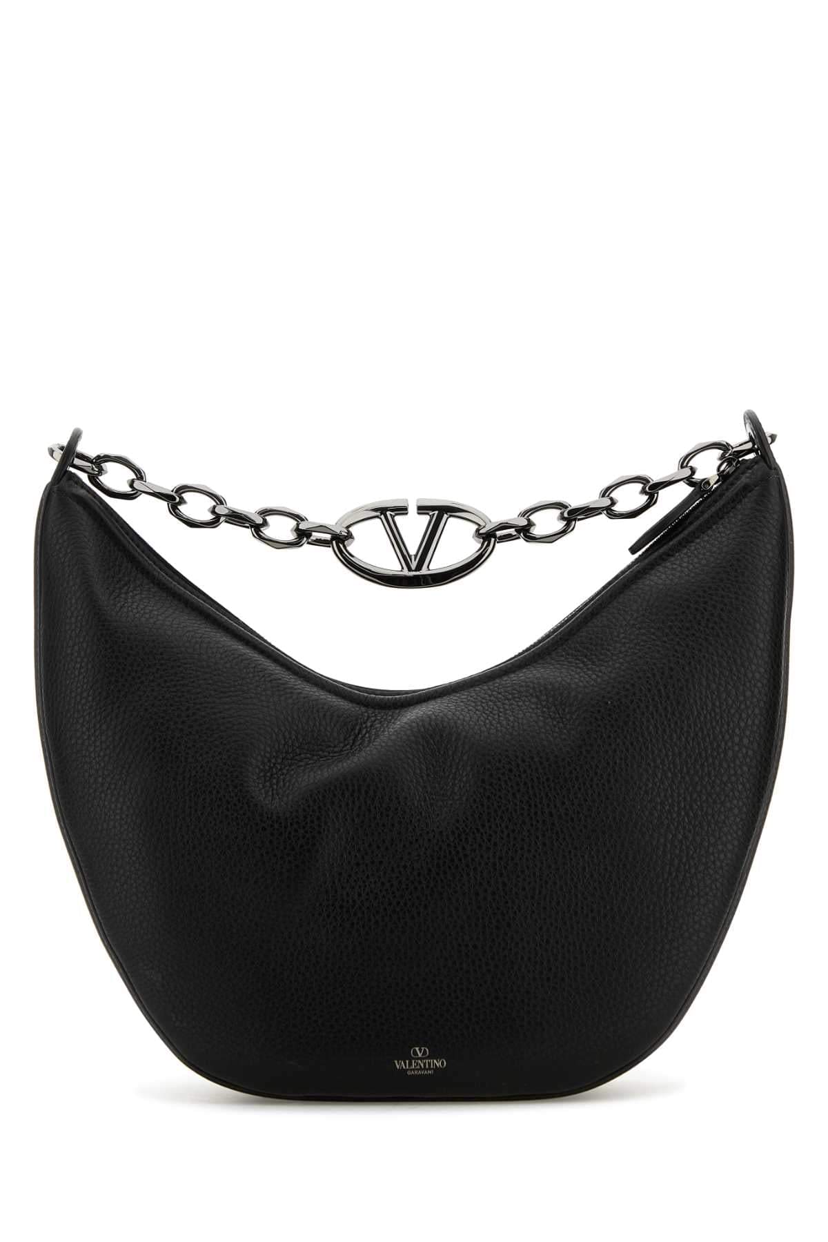 Valentino Garavani Men Black Leather Hobo Vlogo Moon Shoulder Bag