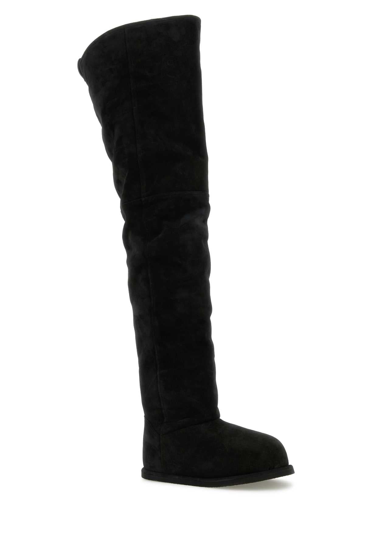 Amina Muaddi Women Black Suede Heidi Over-The-Knee Boots