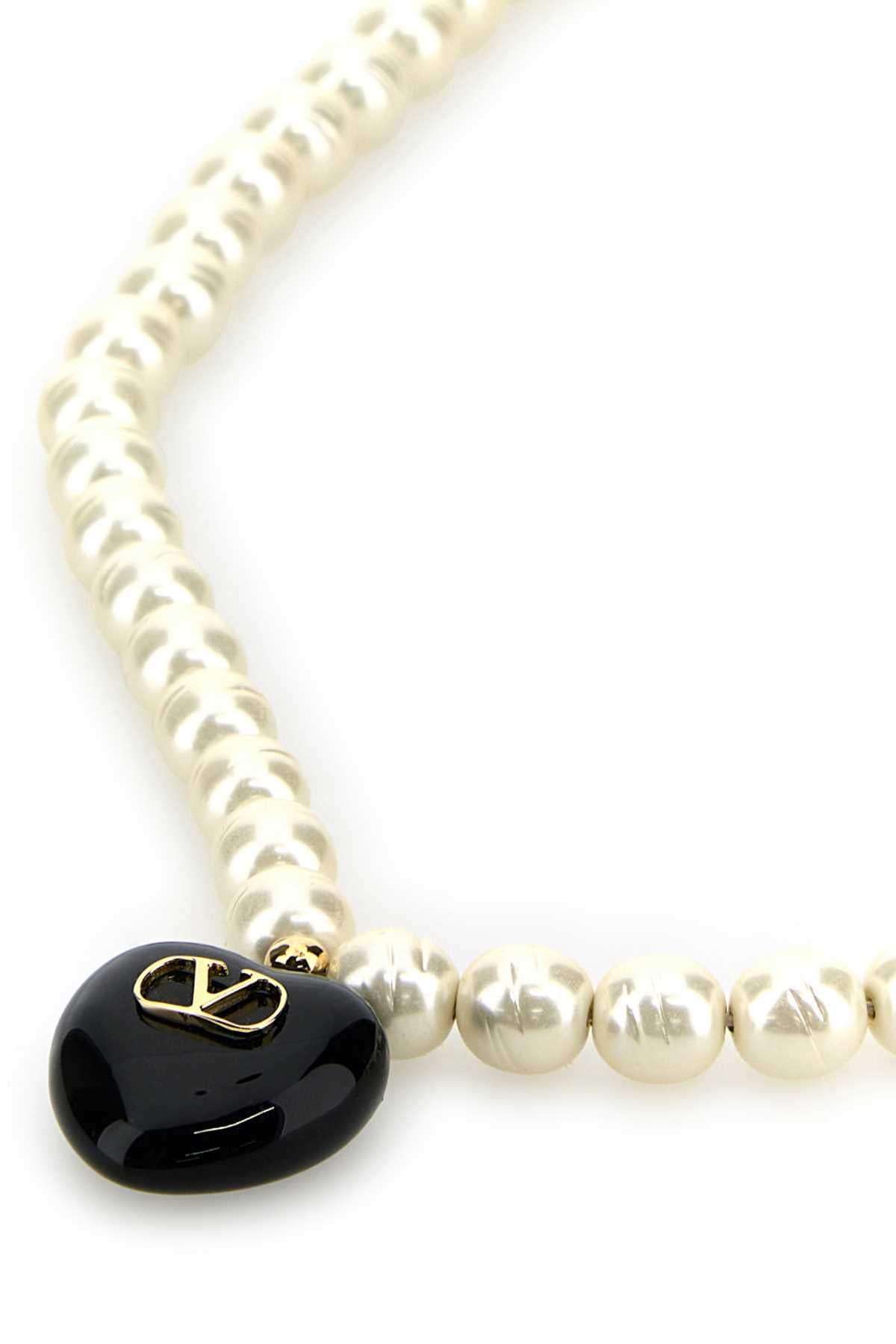 Valentino Garavani Women Ivory Pearls Coeur Royal Necklace