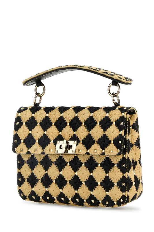 Valentino Garavani Women Two-Tone Raffia Medium Rockstud Spike Handbag