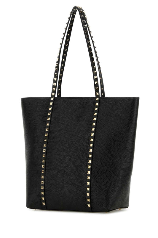Valentino Garavani Women Black Leather Rockstud Shopping Bag