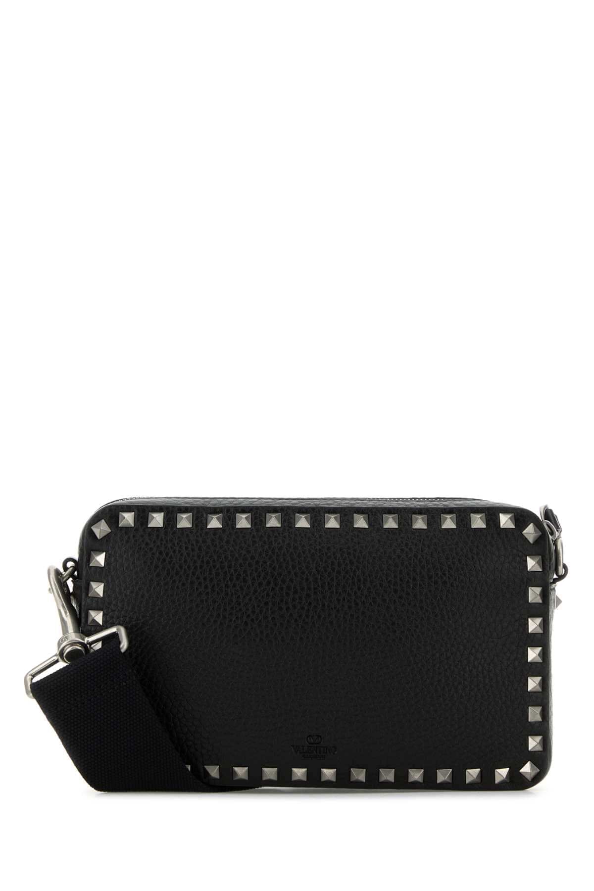 Valentino Garavani Men Black Leather Rockstud Crossbody Bag